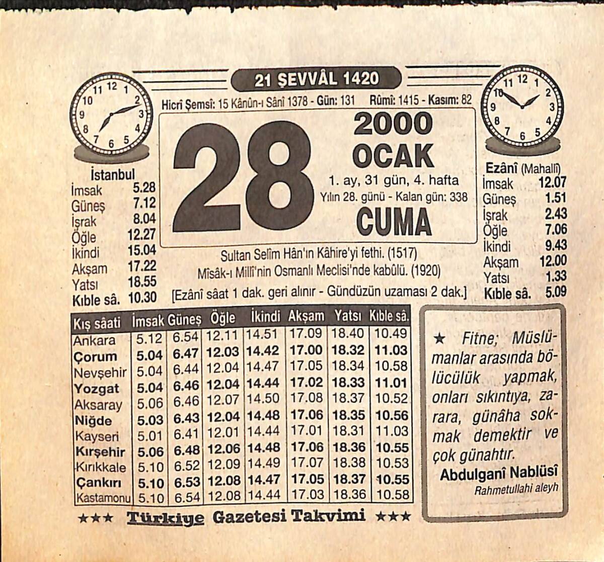 28 Ocak 2000 Takvim Yaprağı - Doğum Günü Hediyesi EFM(N)13213 - 1