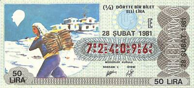 28 Şubat 1981 Piyango Bileti Çeyrek Bilet PYB6344 - 1