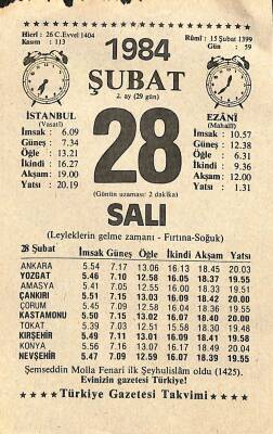 28 Şubat 1984 Takvim Yaprağı - Doğum Günü Hediyesi EFM(N)11255 - 1