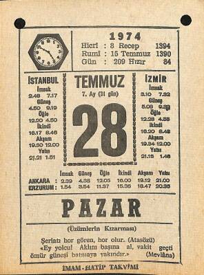 28 Temmuz 1974 Takvim Yaprağı - Doğum Günü Hediyesi EFM(N)12220 - 1