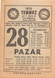 28 Temmuz 1974 Takvim Yaprağı EFM(N)2163 - 3