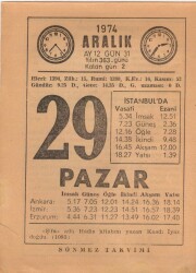 29 Aralık 1974 Takvim Yaprağı EFM(N)4311 - 3