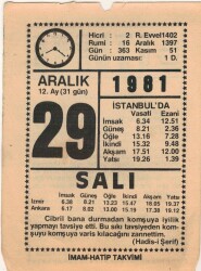 29 Aralık 1981 Takvim Yaprağı EFM(N)4434 - 1