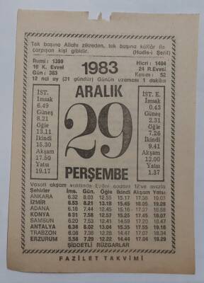 29 Aralık 1983 Takvim Yaprağı - Doğum Günü Hediyesi EFM(N)6883 - 1