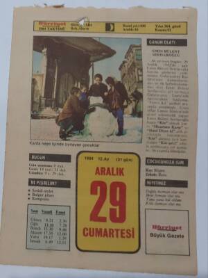 29 Aralık 1984 Takvim Yaprağı - Doğum Günü Hediyesi EFM(N)7063 - 1