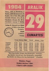 29 Aralık 1984 Takvim Yaprağı EFM(N)4188 - 1