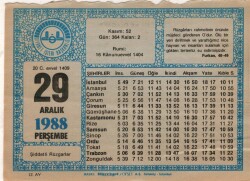 29 Aralık 1988 Takvim Yaprağı EFM(N)4495 - 3