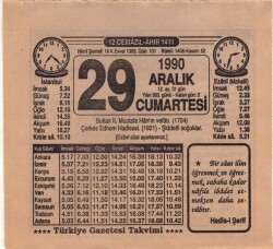 29 Aralık 1990 Takvim Yaprağı EFM(N)4157 - 4