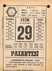 29 Ekim 1973 Takvim Yaprağı - Doğum Günü Hediyesi EFM(N)10611 - 4