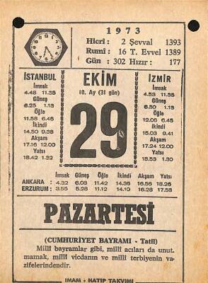 29 Ekim 1973 Takvim Yaprağı - Doğum Günü Hediyesi EFM(N)10611 - 4