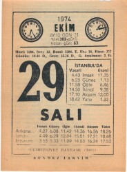 29 Ekim 1974 Takvim Yaprağı EFM(N)2999 - 3