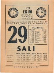 29 Ekim 1974 Takvim Yaprağı EFM(N)2999 - 2