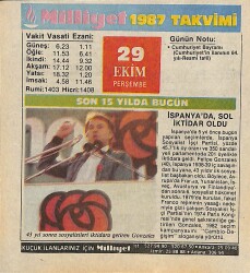 29 Ekim 1987 Resimli Takvim Yaprağı - Doğum Günü Hediyesi EFM(N)10527 - 3