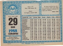 29 Ekim 1988 Takvim Yaprağı EFM(N)3215 - 3