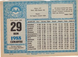 29 Ekim 1988 Takvim Yaprağı EFM(N)3215 - 1