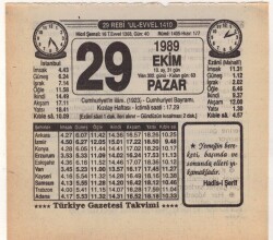 29 Ekim 1989 Takvim Yaprağı EFM(N)3123 - 3