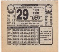 29 Ekim 1989 Takvim Yaprağı EFM(N)3123 - 2