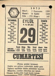 29 Eylül 1973 Takvim Yaprağı - Doğum Günü Hediyesi EFM(N)9875 - 1