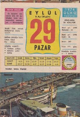 29 Eylül 1974 Takvim Yaprağı -Doğum Günü Hediyesi EFM(N)6399 - 1