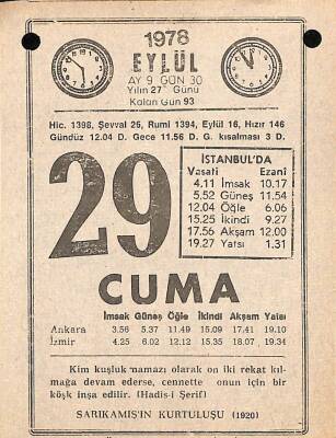 29 Eylül 1978 Takvim Yaprağı - Doğum Günü Hediyesi EFM(N)9778 - 1