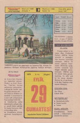 29 Eylül 1979 Takvim Yaprağı -Doğum Günü Hediyesi EFM(N)6370 - 1