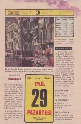 29 Eylül 1980 Takvim Yaprağı -Doğum Günü Hediyesi EFM(N)6429 - 1