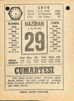 29 Haziran 1974 Takvim Yaprağı - Doğum Günü Hediyesi EFM(N)12132 - 1