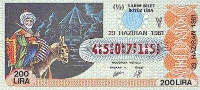 29 Haziran 1981 Piyango Bileti Yarım Bilet PYB6353 - 1