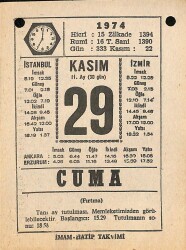 29 Kasım 1974 Takvim Yaprağı - Doğum Günü Hediyesi EFM(N)10791 - 4