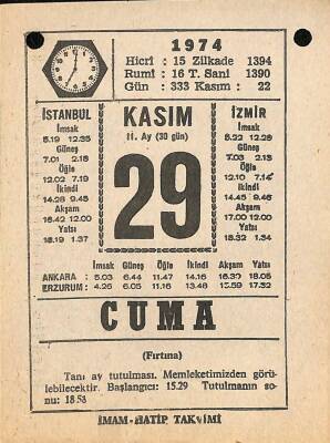 29 Kasım 1974 Takvim Yaprağı - Doğum Günü Hediyesi EFM(N)10791 - 3