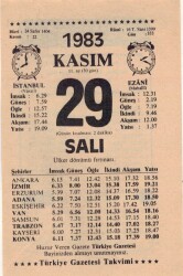 29 Kasım 1983 Takvim Yaprağı EFM(N)3973 - 3