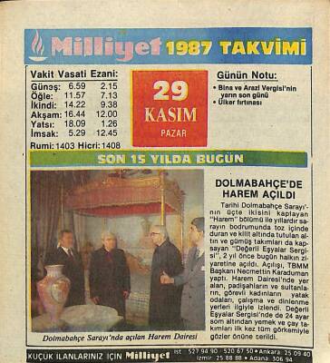 29 Kasım 1987 Takvim Yaprağı - Doğum Günü Hediyesi EFM(N)11850 - 1