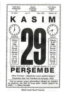 29 Kasım 2001 Takvim Yaprağı Doğum Günü Hediyesi EFM(N)4035 - 3