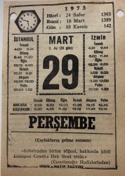 29 Mart 1973 Takvim Yaprağı - Doğum Günü Hediyesi EFM(N)8095 - 2