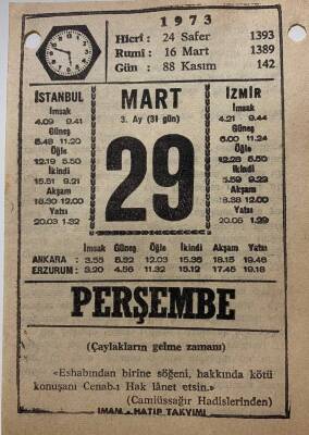 29 Mart 1973 Takvim Yaprağı - Doğum Günü Hediyesi EFM(N)8095 - 1