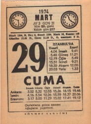 29 Mart 1974 Takvim Yaprağı EFM(N)5908 - 4