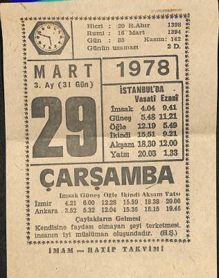 29 Mart 1978 Takvim Yaprağı - Doğum Günü Hediyesi EFM(N)11148 - 1