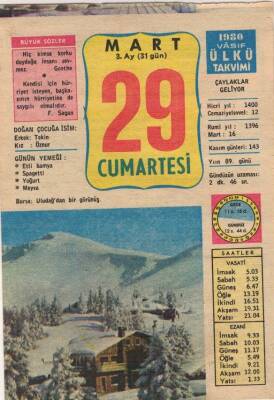 29 Mart 1980 Takvim Yaprağı EFM(N)6151 - 3