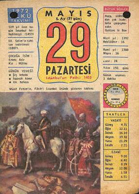 29 Mayıs 1972 Takvim Yaprağı - Doğum Günü Hediyesi EFM(N)12290 - 1