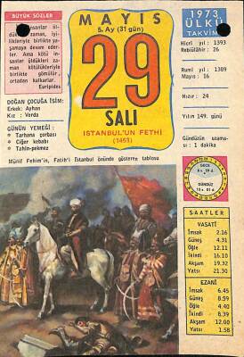 29 Mayıs 1973 Takvim Yaprağı - Doğum Günü Hediyesi EFM(N)9354 - 1