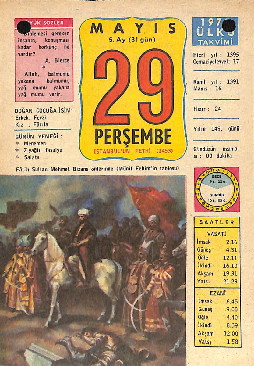 29 Mayıs 1975 Takvim Yaprağı - Doğum Günü Hediyesi EFMN13635 - 1