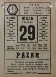 29 Nisan 1973 Takvim Yaprağı - Doğum Günü Hediyesi EFM(N)8126 - 2