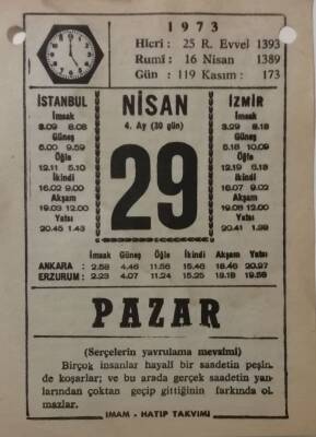 29 Nisan 1973 Takvim Yaprağı - Doğum Günü Hediyesi EFM(N)8126 - 2