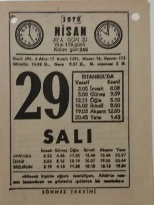 29 Nisan 1975 Takvim Yaprağı - Doğum Günü Hediyesi EFM(N)8156 - 2