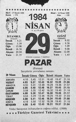 29 Nisan 1984 Takvim Yaprağı - Doğum Günü Hediyesi EFM(N)11327 - 1