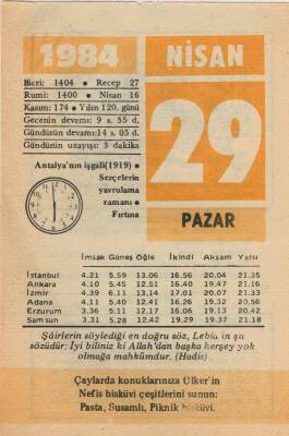 29 Nisan 1984 Takvim Yaprağı EFM(N)6208 - 1