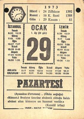 29 Ocak 1973 Takvim Yaprağı - Doğum Günü Hediyesi EFM(N)10837 - 3