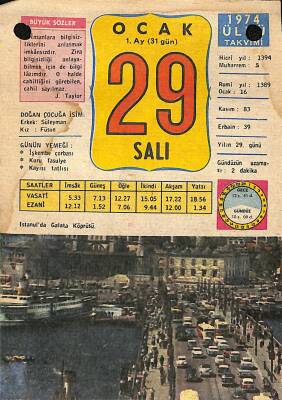 29 Ocak 1974 Takvim Yaprağı - Doğum Günü Hediyesi EFM(N)12426 - 1