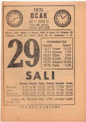 29 Ocak 1974 Takvim Yaprağı EFM(N)4892 - 1