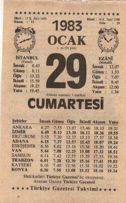 29 Ocak 1983 Takvim Yaprağı EFM(N)4582 - 1